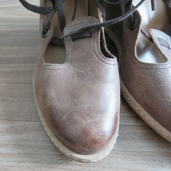 ANTHROPOLOGIE SCHULER & SONS PHILADELPHIA Soft Brown Leather Wedge Lace Up Shoes - Picture 7 of 13